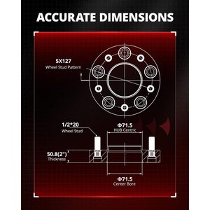Entretoises de roue Evil Energy 5x127, 2 pouces, centrées sur le moyeu, 5 trous, 71,5 mm pour Jeep Grand Cherokee - Product Image 2