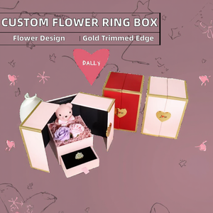 Boîte d'emballage en plastique à double porte avec bordure dorée, style populaire, pour bijoux et bagues, motif ours et fleurs, pour la Saint-Valentin, vente en gros - Product Image 2