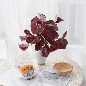 Fleur artificielle CallaFloral, feuille de magnolia, branche unique, rouge, décoration de mariage, décoration intérieure, style INS - Product Image 1