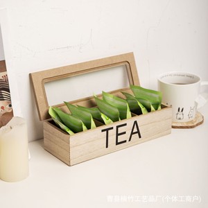 Wooden <b>Tea</b> <b>Box</b> Flip Top Rectangle Desktop Organizer Storage For <b>Tea</b> Bags Coffee Bags With Lid L Size - Product Image 5