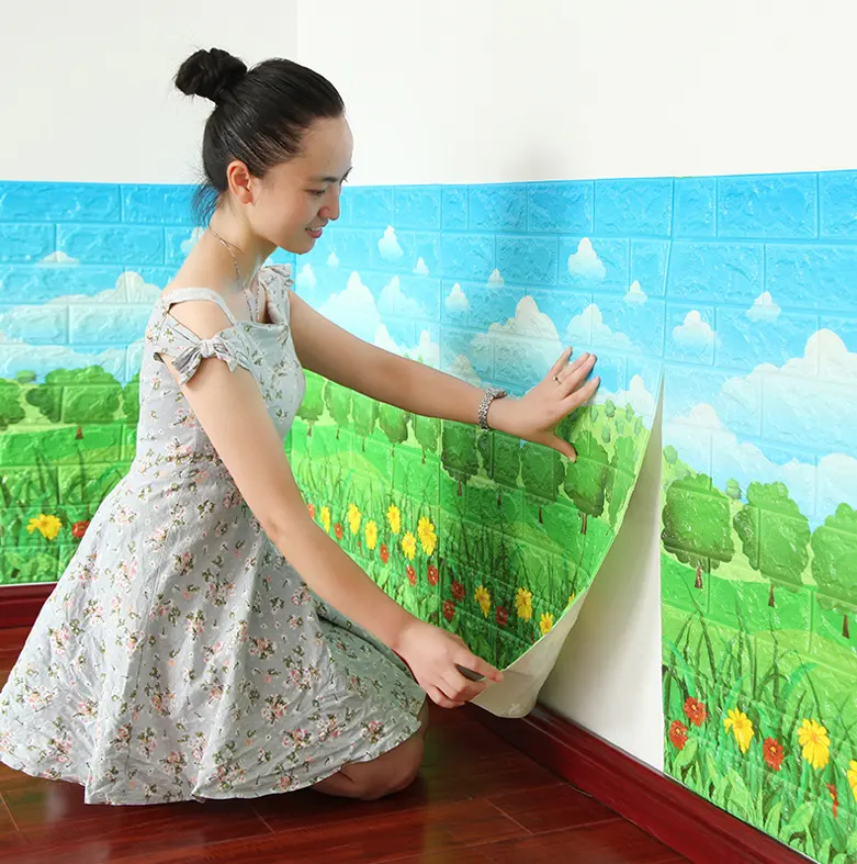 3D foam wallpaper carton wall stickers home deco children room wall brick sticker wallpaper for kids