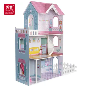 Blaues Deluxe-Puppenhaus Miniaturmodell Möbel Spielzeug-Set Puppenhaus für Mädchen