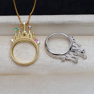 Bague pendentif château en argent S925 avec pierres colorées, bijoux fantaisie pour femme, perle Mabe 13,5 mm, accessoires DIY, plateau vide - Product Image 2