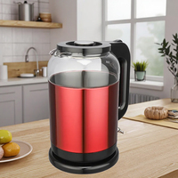 Bouilloire électrique en verre rouge avec lumière LED, arrêt automatique, contrôle de la température, capacité de 2,0 L, puissance de 1500 W pour un usage domestique