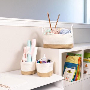 Ensemble de 3 paniers de rangement en corde de coton, panier organisateur en corde tressée, panier à couches portable pour bébé, bac de rangement pour jouets et vêtements de bébé - Product Image 4