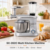 Robot pâtissier multifonction 7L 1300W avec mélangeur, hachoir et mixeur intelligent à têtes interchangeables pour la pâtisserie domestique et la préparation des aliments