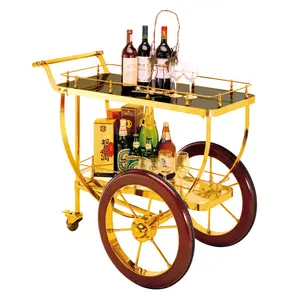 Chariot de service mobile en métal pour cuisine, mobilier d'hôtel, restaurant, hôtel, fontaine en acier inoxydable, chariot à thé en bois