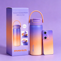 Bouteille d'eau en acier inoxydable Everich ODM Design, épaissie, anti-chute, 18 oz, avec couvercle 2 en 1, bouteille isotherme pour la randonnée en plein air