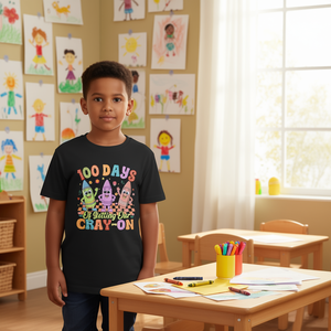 Camiseta de algodón unisex de manga corta con cuello redondo para maestros de preescolar, diseño de Cien Días de Escuela, para niños pequeños, promocional - Product Image 3