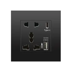 Interruptor de luz 13A del Reino Unido, enchufe único, materiales eléctricos para el hogar, carga rápida USB tipo C, toma de corriente Universal, interruptores de pared