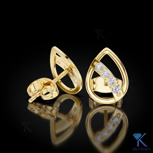 Lab Grown Diamond Open Teardrop <b>Stud</b> Earrings 4 Stone Linear Bar 18K Solid Gold Fine Women Jewelry Wedding Anniversary Gift - Product Image 1