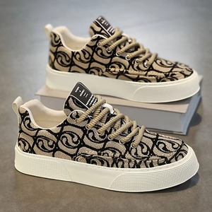 Men's Canvas Lace Breathable Head Low Top Spring New Niche Printed Thick Sole Rubber Outsole Color Matching Sneakers Casual - Product Image 2