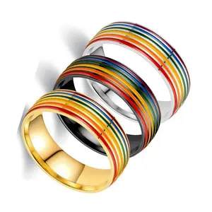 wholesale fashion stainless steel lgbt gay pride enamel charm finger ring women men rings manufacturer Supplier factory price