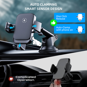 Bán Buôn Không Dây Sạc Xe Hơi Điện Thoại Núi 15W Sạc Nhanh Với Tự Động Kẹp Cốc Hút Mạnh Mẽ Cho Bảng Điều Khiển Kính Chắn Gió - Product Image 3