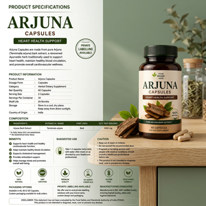 Cápsulas Arjuna 60 Unidades, Suplemento Herbal para el Crecimiento del Cabello y la Salud del Corazón, Natural, Sin Gluten, Vegetariano, para Adultos y Niños - Product Image 1