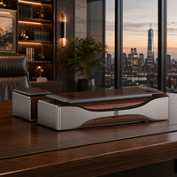 Bureau de direction haut de gamme en bois de palissandre avec finition cristal, peinture à l'eau écologique de qualité E1, table de patron LED, table de bureau moderne