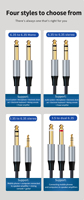 Kabel Audio Mono Stereo 6.35mm ke 6.35mm Jack 1/4 dengan Selubung Nilon Kustom dan Pelindung Anyaman, Konektor Male-male untuk Home Theater