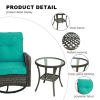 Ensemble de meubles de jardin en rotin pour l'extérieur, structure en acier, tressage en rotin, ensemble décontracté trois pièces avec fauteuil pivotant