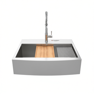 Évier de cuisine style ferme multifonctionnel 30 pouces, cuve simple, façade à tablier, en acier inoxydable brossé - Product Image 1