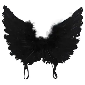 Ailes de plumes d'ange de fée noir blanc, accessoires de photographie de bébé fille, accessoires de tenue de costume adulte de décor de fête