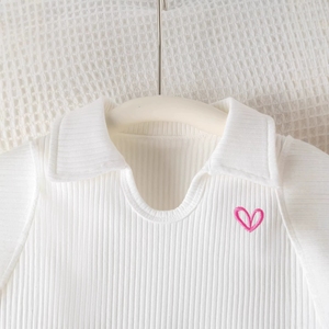 Ensemble 2 pièces pour filles, haut polo sans manches côtelé avec motif cœur, short <span class=keywords><strong>cargo</strong></span> à ceinture, vêtements d'été pour bébé de 1 à 4 <span class=keywords><strong>ans</strong></span> - Product Image 5