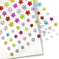 Autocollants en gros de fleurs brillantes avec pierres précieuses, autocollants de fleurs en strass acrylique auto-adhésifs pour scrapbooking, décoration de visage et d'ongles