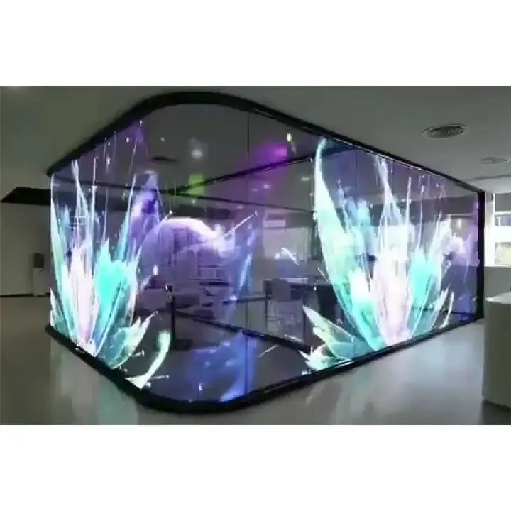 Layar Hologram Led P16 Digital dan tanda fleksibel disesuaikan ukuran holografik transparan Mall belanja dalam ruangan 3D 4k Dinding