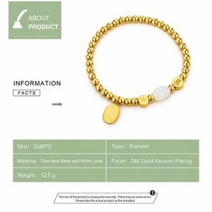 สร้อยข้อมือโซ่ประดับลูกปัดทอง สแตนเลสชุบทอง 24K สำหรับผู้หญิง รุ่น SL8870 - Product Image 3