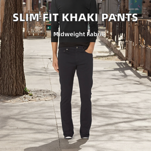 Wholesale <b>Men's</b> Slim Fit Straight Khaki Pants for <b>Men</b> 5-Pocket <b>Stretch</b> Denim Vintage Streetwear Light Wash Casual Winter/Autumn - Product Image 2