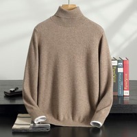 Pull en cachemire à col montant pour homme, tricoté, avec revers, idéal pour l'automne et l'hiver
