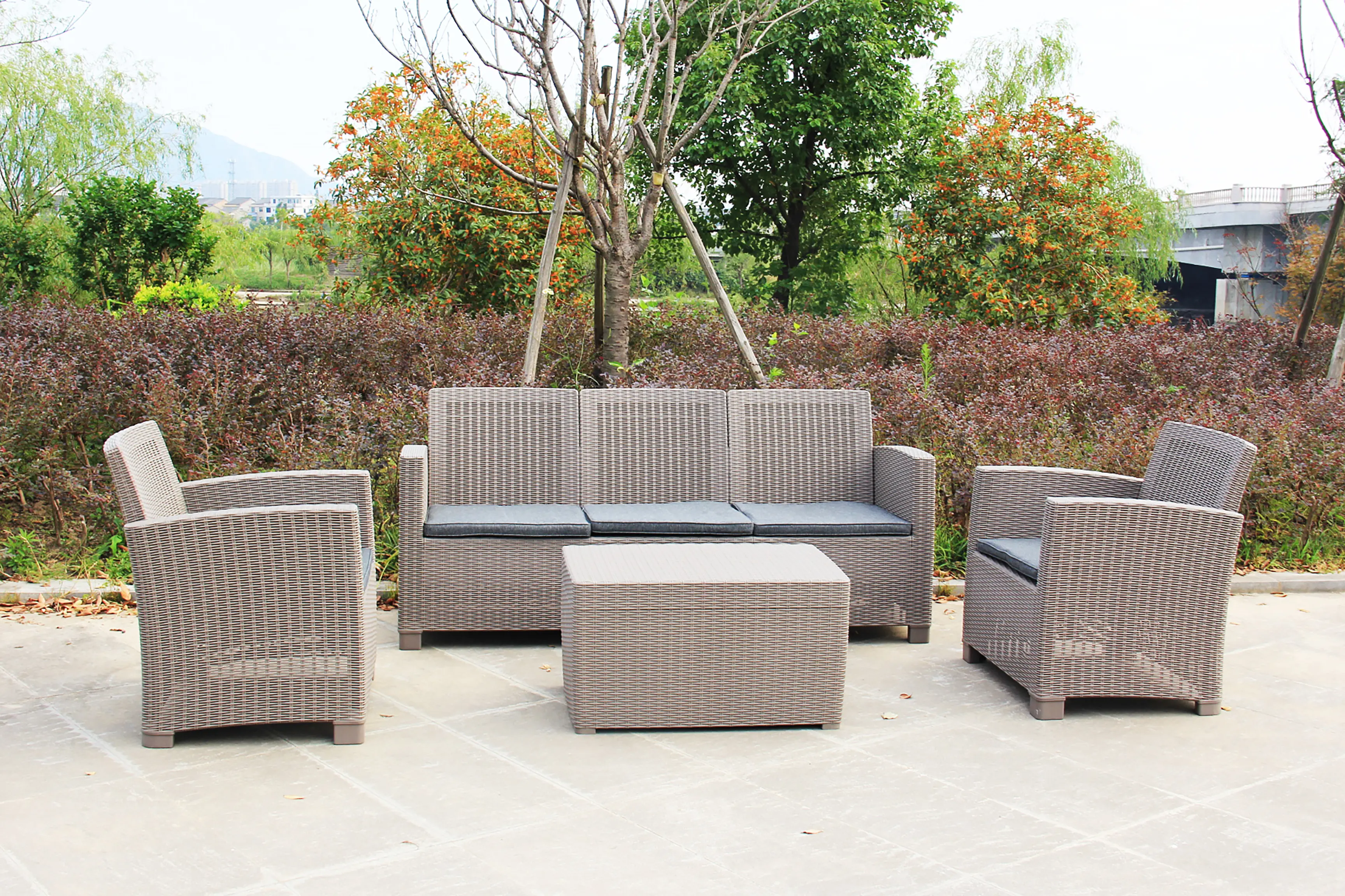 Modern Klasik Luar Ruangan Rotan Taman Mebel Plastik Sofa Set Injeksi