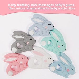 Soft and Cute Jade Rabbit <b>Silicone</b> Teether Baby Safe Teething <b>Stick</b> Gadget Grab-and-Bite Baby Food-Grade Biting Toy - Product Image 2