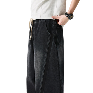 <span class=keywords><strong>Pantaloni</strong></span> in Denim neri oversize da uomo <span class=keywords><strong>Jeans</strong></span> larghi e larghi con coulisse in vita alla moda <span class=keywords><strong>pantaloni</strong></span> in Denim Hip Hop - Product Image 6