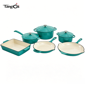 Ensemble de 9 ustensiles de cuisine <span class=keywords><strong>en</strong></span> <span class=keywords><strong>fonte</strong></span> émaillée de qualité supérieure, résistant au four et compatible avec toutes les plaques de cuisson, incluant des cocottes de 3,5 et 5,7 litres - Product Image 1