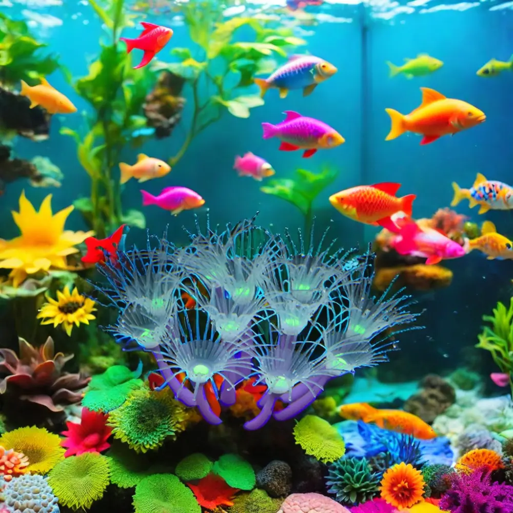 Уникальный высокосветящийся многоцветный Силиконовый Подсолнечник искусственный непластиковый аквариумный Декор керамический аквариум-фиолетовый