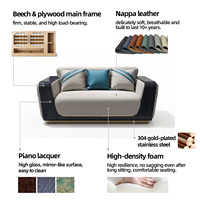 Ensemble de canapés de luxe modernes en cuir véritable Nappa avec structure en bois massif italien et mousse haute densité pour maison de prestige