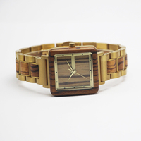 Montre-bracelet de luxe en acier inoxydable pour femme, à quartz, avec bracelet en bois gravé or, personnalisable, élégante, vente en gros