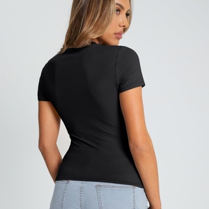 Camiseta de Alta Calidad para Mujer, Básica, de Manga Corta, Ajustada, Cuello Redondo, Corta, Suave, para Verano, Gimnasio, Moda - Product Image 6