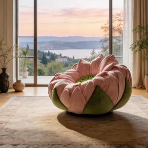Sillón Individual de Lujo con Forma de Flor de Loto, Tapizado en Terciopelo Rosa, Cómodo y Creativo para Sala de Estar - Product Image 5