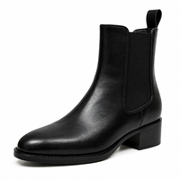 Bottes Chelsea noires en similicuir pour femmes, à talon carré bas, avec élastique latéral, à enfiler, tendance pour les détaillants de boutiques