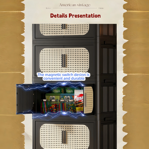 Armoire de rangement latérale pliante en bois massif avec porte magnétique et roulettes, design moderne, montage facile - Product Image 5