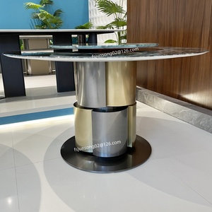 Js d64 sang trọng phòng ăn đồ nội thất nhà bếp bảng vòng với lười biếng <span class=keywords><strong>susan</strong></span> hiện đại bằng đá cẩm thạch bàn ăn tối kết hợp màu sắc kim loại cơ sở - Product Image 2
