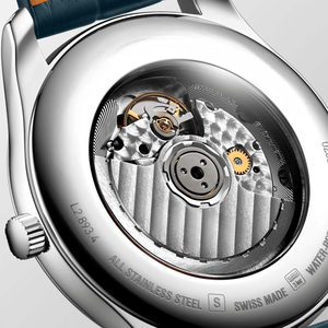 Montre mécanique Longinesing compacte et raffinée avec cadran bleu, index des heures en pierres précieuses, aiguille des secondes, en acier inoxydable - Product Image 4