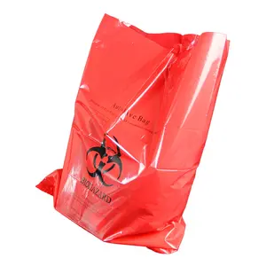 Customized red medical waste PP bag Flat mouth high temperature sterilizable hospital waste disposal bag