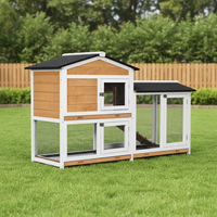 Cage à lapins et cochons d'Inde de luxe classique moderne de 62 pouces, en bois, avec portes verrouillables, plateau amovible, toit en asphalte, multi-niveaux