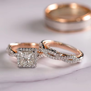 Hot Selling Three-Piece Glass <b>Ring</b> <b>Set</b> Rose <b>Gold</b> Color-Block Sparkling Natural Stone European American Women's <b>Ring</b> - Product Image 3