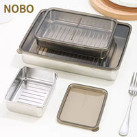 Boîte à lunch japonaise écologique en acier inoxydable 304, conteneur alimentaire rectangulaire avec couvercle