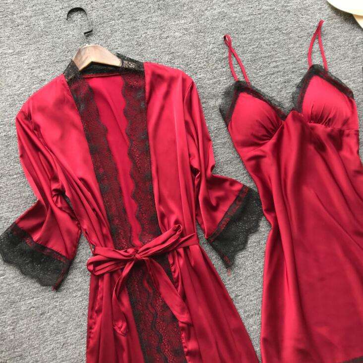 Conjunto de ropa de dormir de satén para mujer, ropa de dormir de