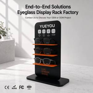 Espositore Verticale Nero a 3 Livelli per Occhiali con Dettagli <span class=keywords><strong>Arancioni</strong></span>, Scaffali Funzionali, Pannello Posteriore Iconico, Design Compatto per Bancone - Product Image 3