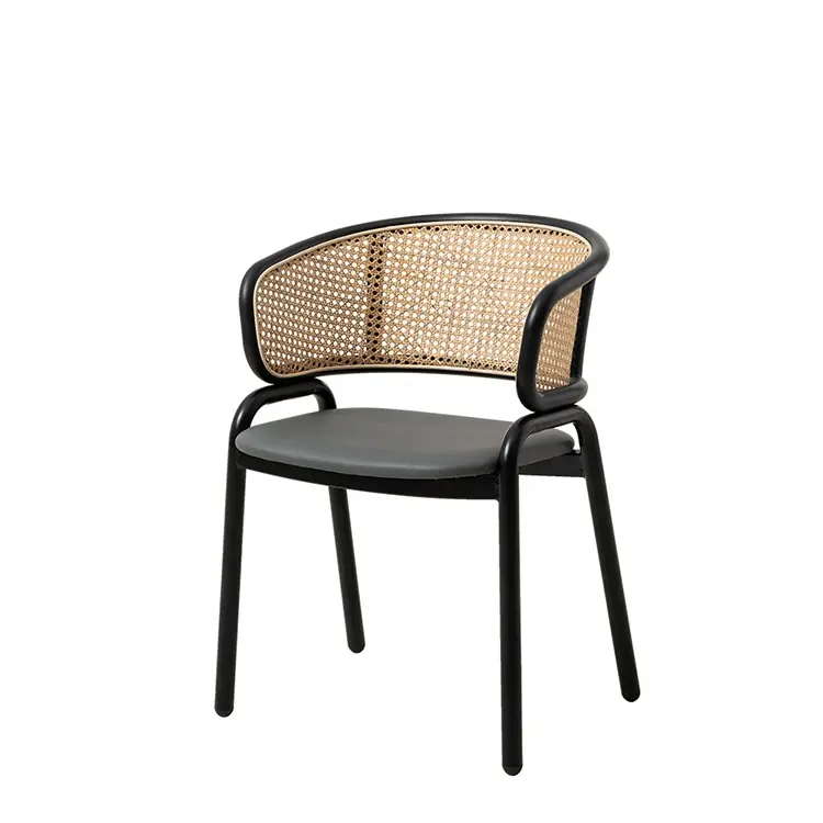 Simple Upholstered Retro Patio Metal Rattan Chair Restaurant Cadeiras De Jantar Sillas Comedor With Arm And Back Wicker DC-1698